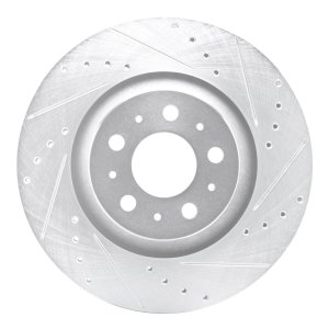 Tesla Model Y Brake Rotor (1) - Rear Right - R1 Concepts - Drilled & Slotted - Silver - `20-`25